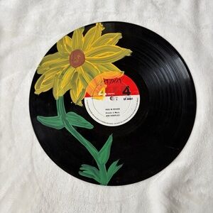 Hand-Painted Vinyl Record with Yellow Flower